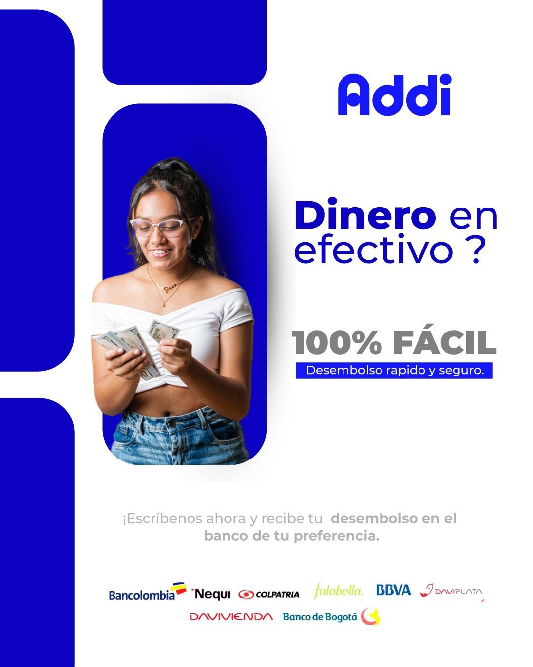 Anuncio: Dinero en efectivo. 100% fácil, desembolso rápido y seguro.